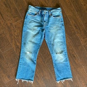 Levi’s high waisted destructed raw hemmed jeans